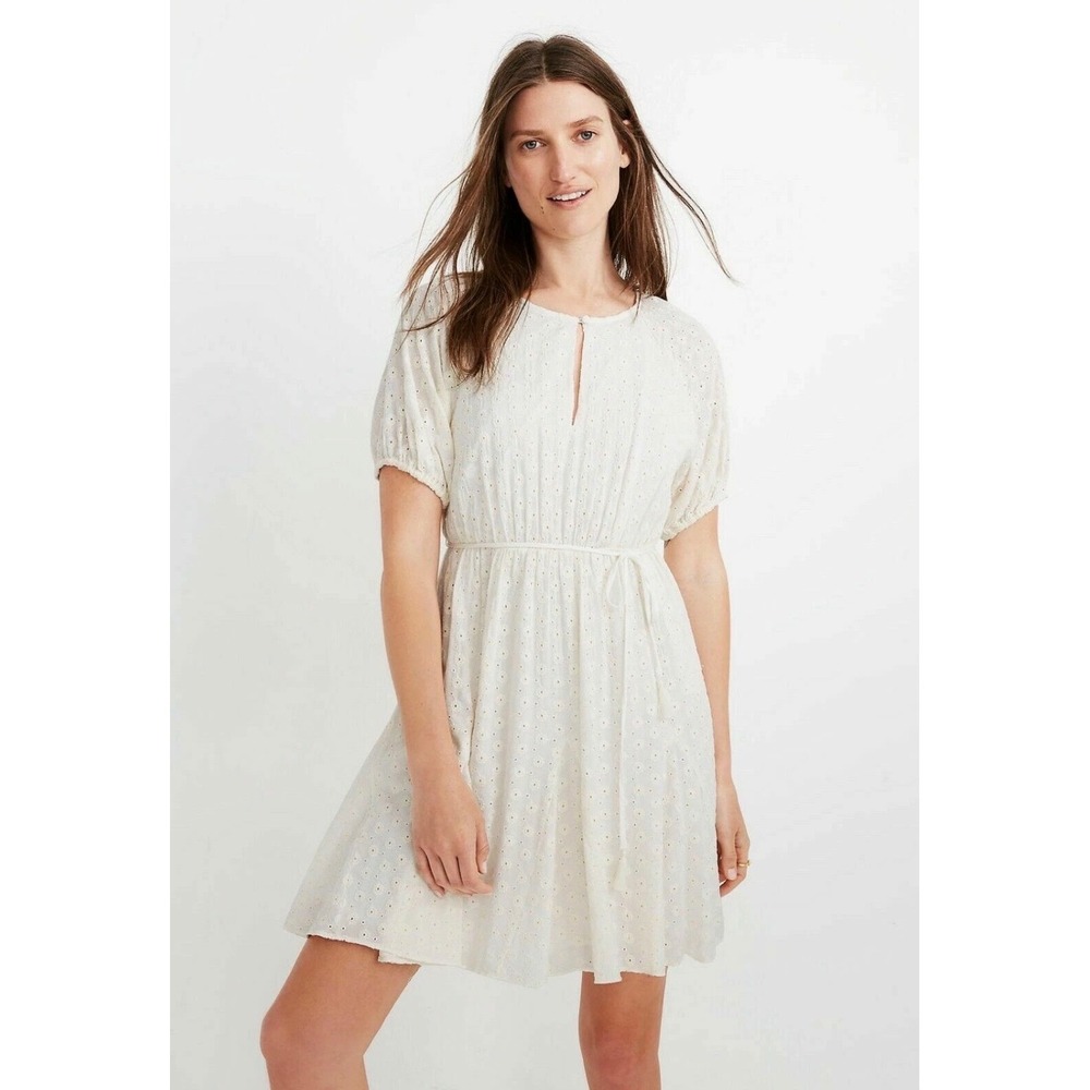 Madewell Eyelet Daisy Cottage Mini Dress Women 4 Ivory Boho French Girl Feminine